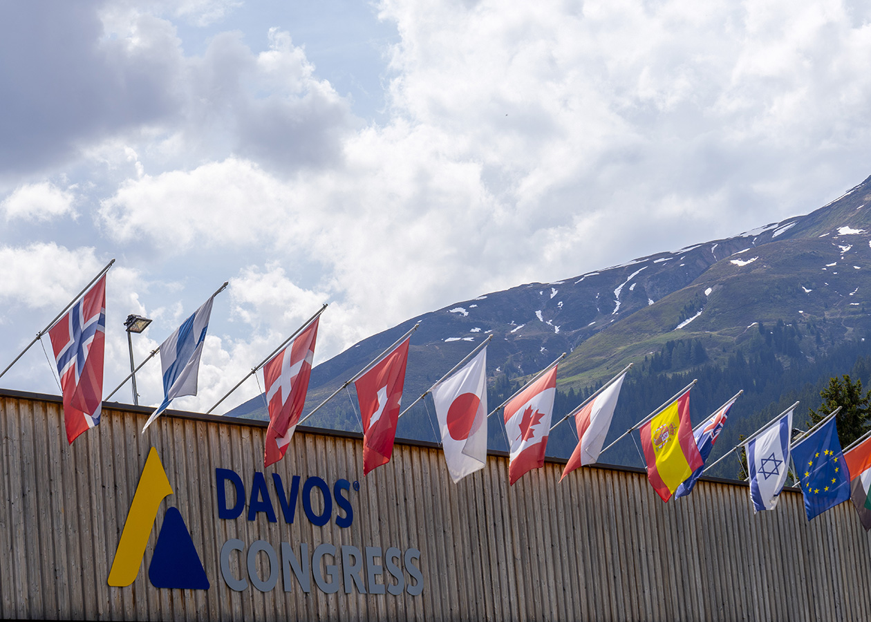 Flags flying at WEF in Davos, Switzerland