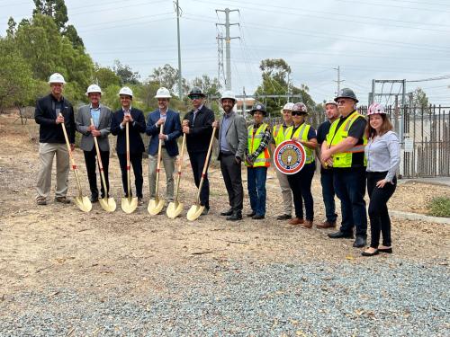SDGE’s VP of Energy Innovation, Miguel Romero, and community leaders break ground on the Elliott Microgrid at SDGE’s existing substation in Tierrasanta