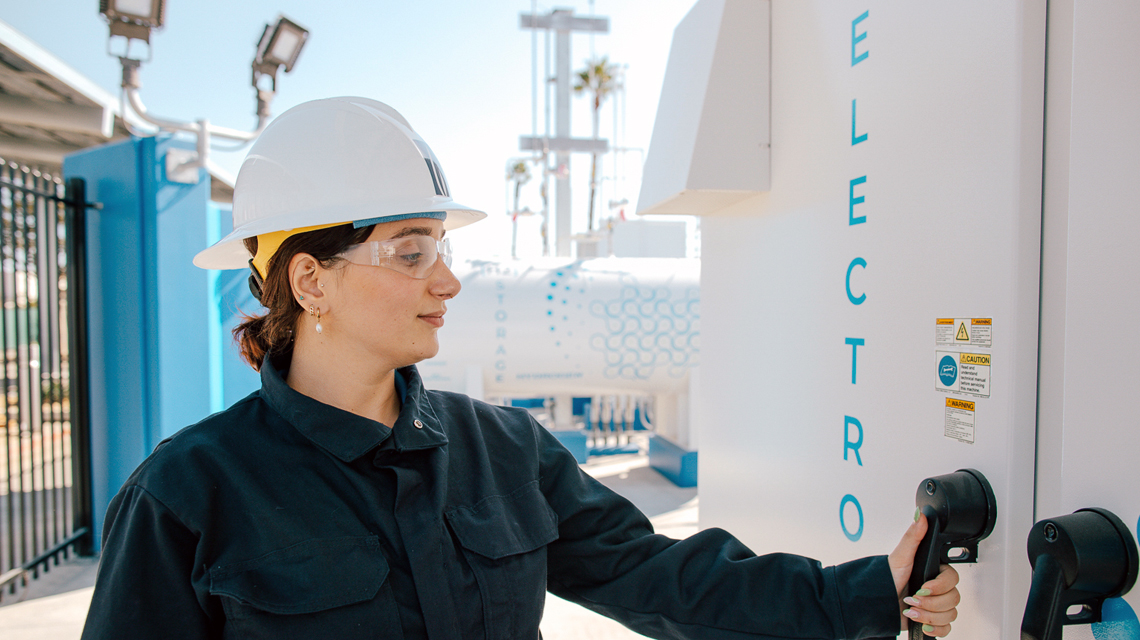 A SoCalGas team member at the company's hydrogen-powered demonstration project