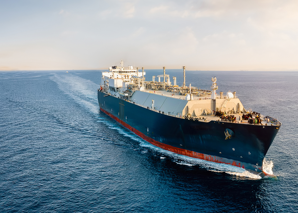 An LNG tanker ship at sea