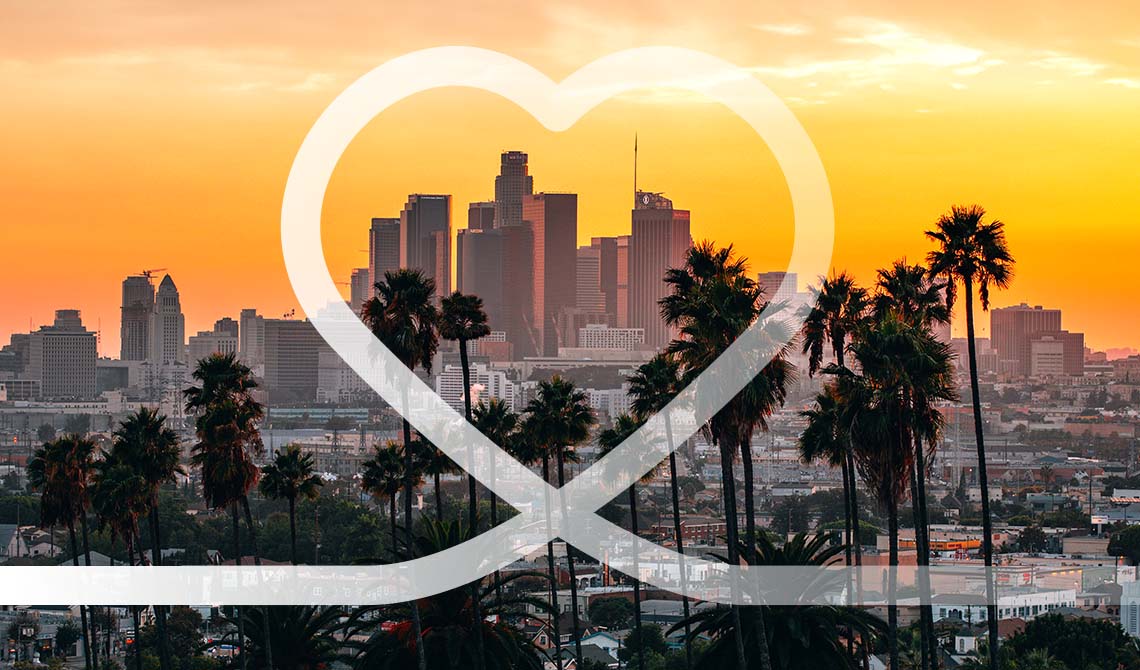 Los Angeles' skyline at sunset