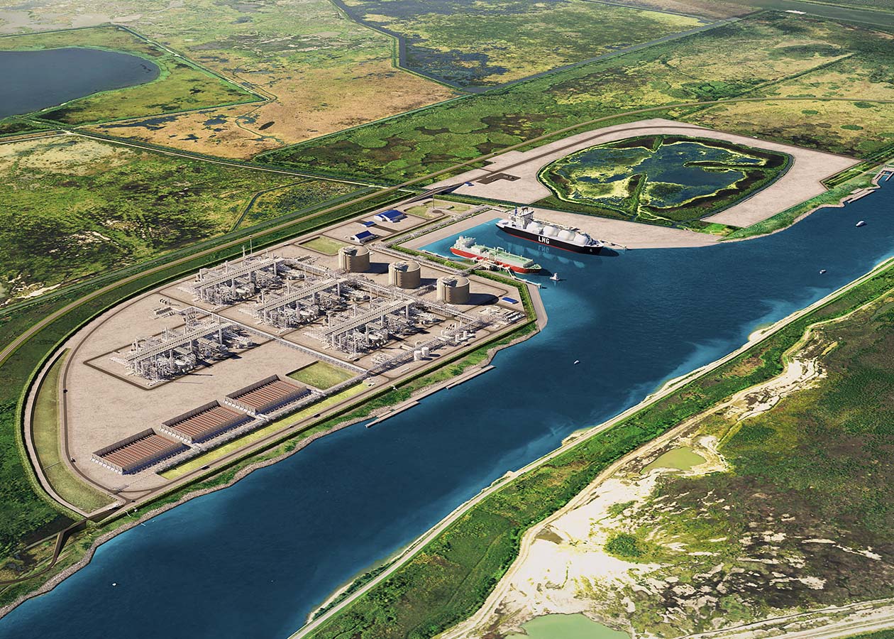 If you need a description for the image you can use: Port Arthur LNG Phase 2 viewed from an aerial view. 