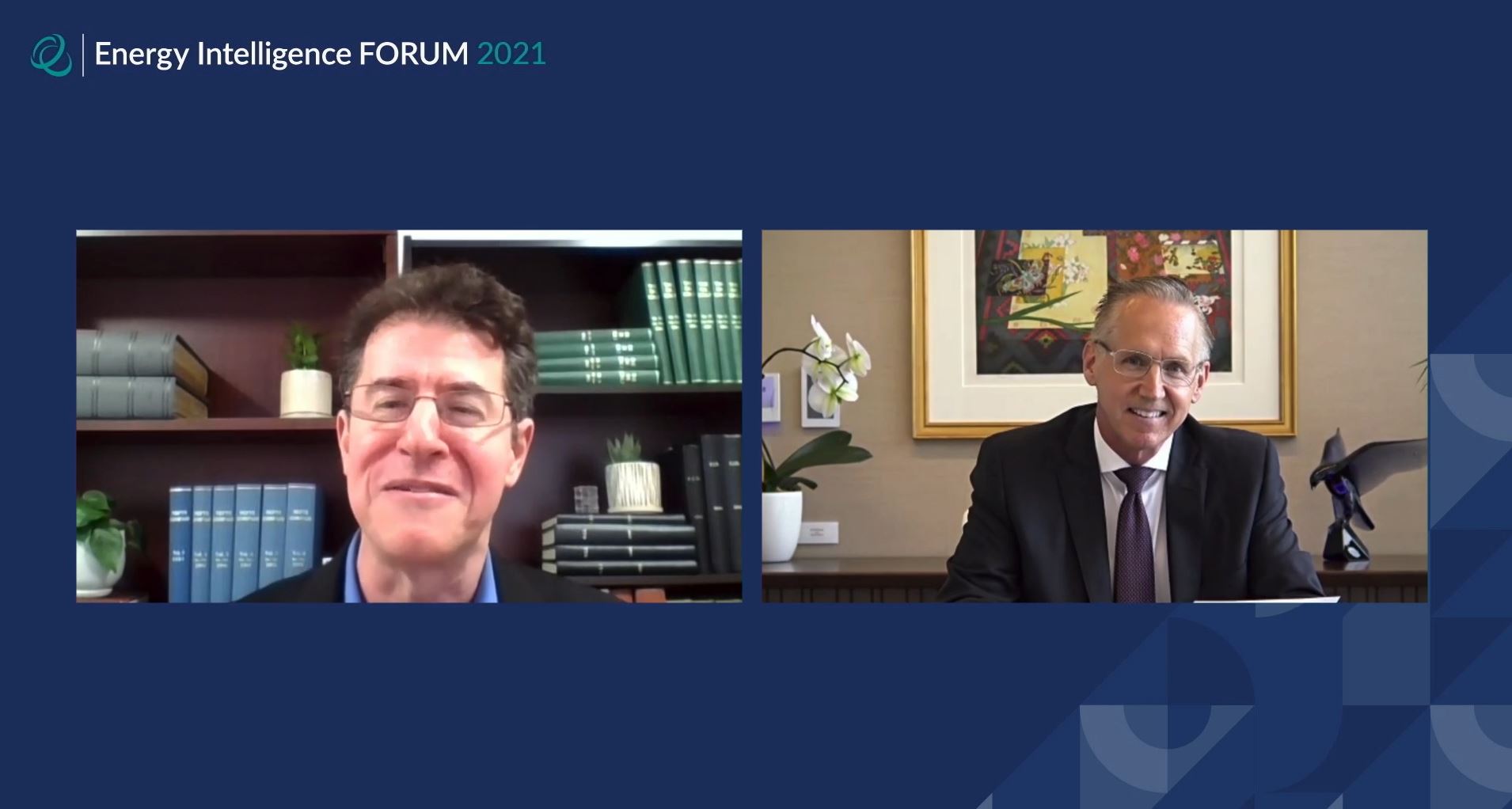 A screenshot of Jeffrey Martin speaking at the virtual 2021 Energy Intelligence Forum