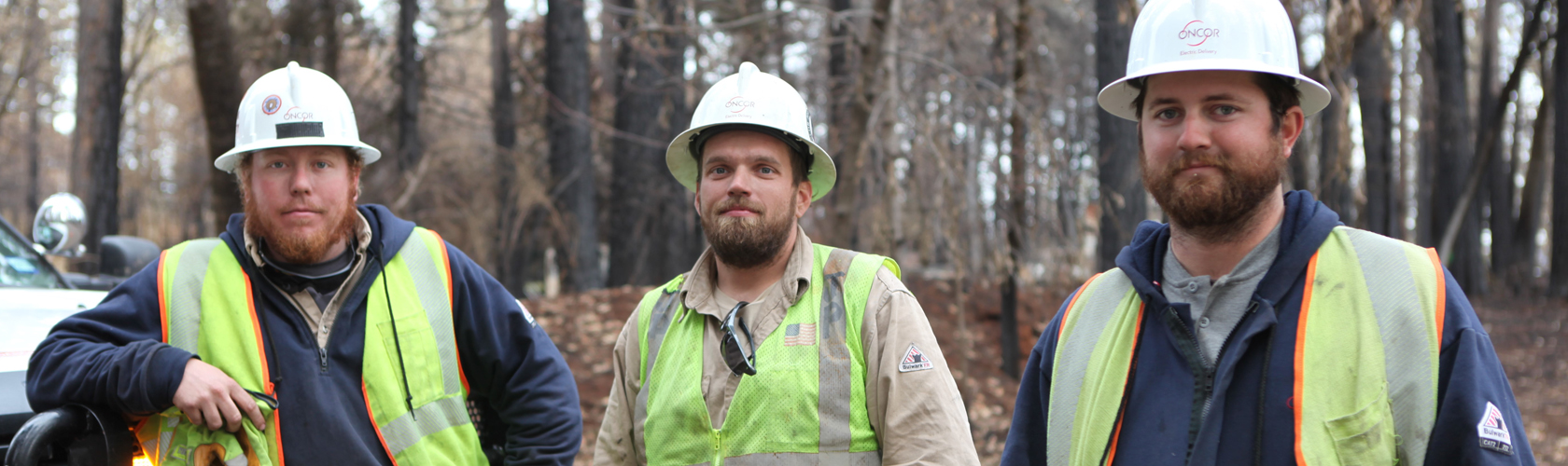 Apprentice Lineman Taylor MacDonald, Journeyman Lineman Jacob Patterson and Apprentice Lineman Cameron Meyer. Apprentice Lineman Taylor MacDonald, Journeyman Lineman Jacob Patterson and Apprentice Lineman Cameron Meyer.
