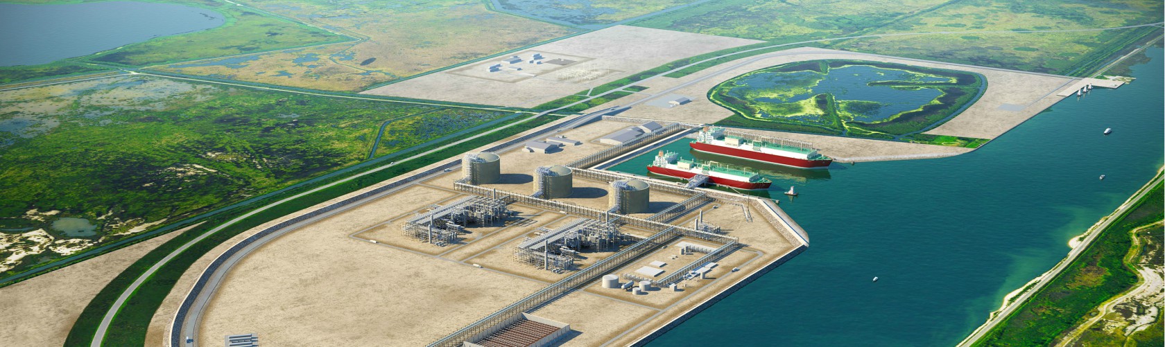 A rendering of Sempra Energy's proposed Port Arthur LNG natural gas liquefaction-export project in Jefferson County, Texas. A rendering of Sempra Energy's proposed Port Arthur LNG natural gas liquefaction-export project in Jefferson County, Texas.