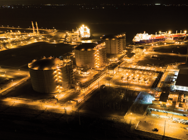 Night photo of liquefaction train